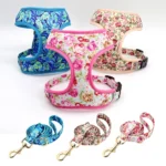 Nylon Printed Dog Collar Harness Leash Mesh Puppy Cat Vest Personalized Pet Collars Anti-lost For Small Medium Dogs Cats Pink - Image 2