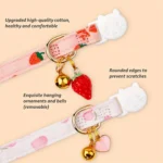 2 Pack Cotton Breakaway Cat Collar Pink Strawberries and White Heart Shaped Pendant Cute Kitten Cat Collar with Bell - Image 2
