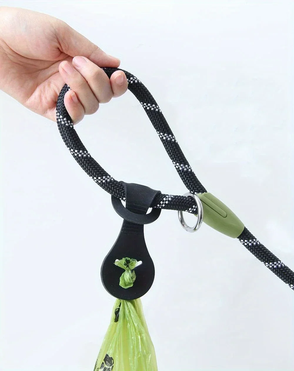 silicone dog poop bag holder with leash clip black white pattern waste bag dispenser with drawstring closure runs bike rides poop bags for dogs details 0