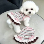 Lace Dog Dress Spring/Summer Thin Dog Clothes Rainbow Stripes Bichon Frise Strap Teddy Breathable Skirt