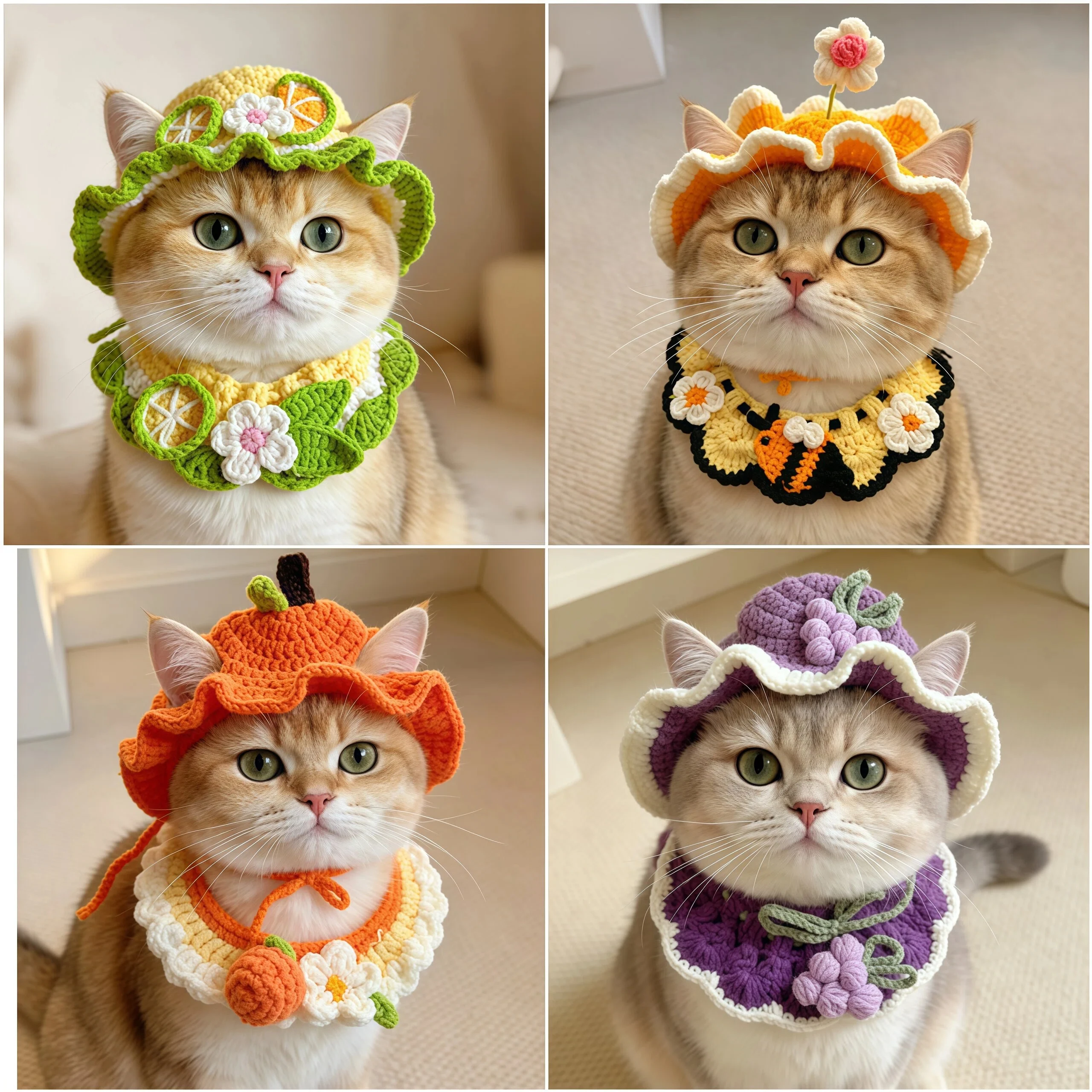 kf-S52272bd564604301bef42a18169e6c3a7 Cute Cat Hat Scarf Set Funny Pet Party Cosplay Headwear Delicate Hemming Pendant Decor Elasticity Knitted Hat Scarf Pet Supplies - Image 1