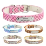 Custom Bling Leather Dog Collar with Name, Solid Personalized Engraved Puppy ID Collars, Small Medium and Large Dogs, XS-L - Image 2