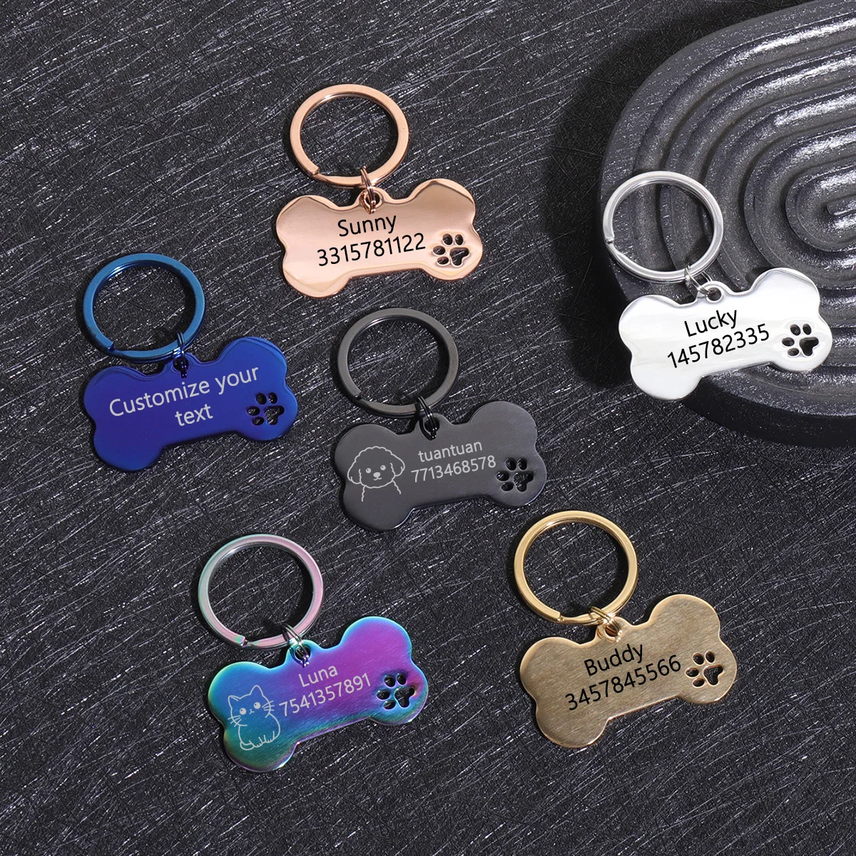 kf-S52c2102ccfed42518d6bf8f91a5a45d8D Custom Text Dog Tags Personalized Name Dog Cat ID Tag Bone Shaped Pendant Laser Engraving Address Number Customized Pets ID Tag - Image 1