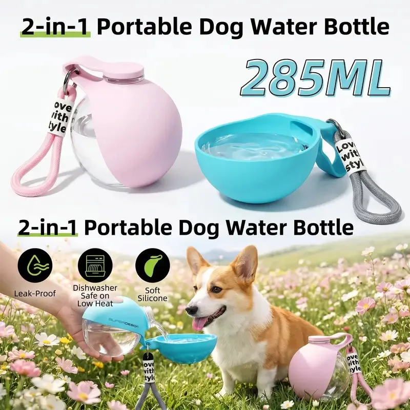kf-S53d406e581f7433d92d5e27a15ecfe93L Dog Water Bottle Outdoor Travel Portable Pet Drinking Bowl Hanging Lanyard Puppy Walking Anti-leak Water Feeder Bowl - Image 1