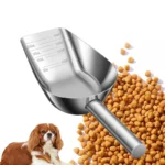 Dog Food Scoop Stainless Steel with Long Handle, Precise Dog Food Measuring Cup 1, 3/4, 1/2, 1/4 Cup, Pet Scoop for Dogs, Cats