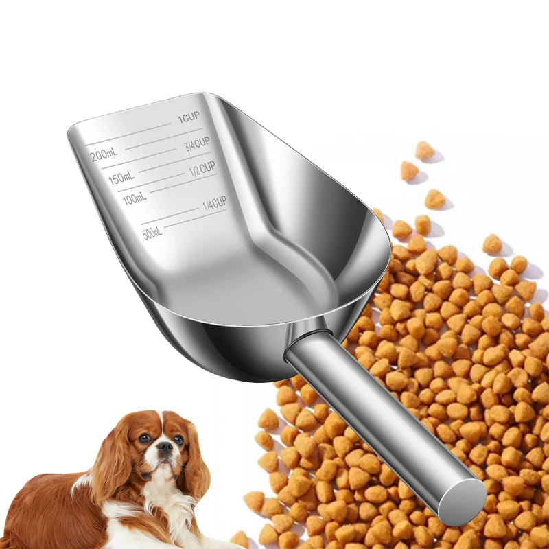 kf-S54afb8419be44934b7e36c389c4ed737O Dog Food Scoop Stainless Steel with Long Handle, Precise Dog Food Measuring Cup 1, 3/4, 1/2, 1/4 Cup, Pet Scoop for Dogs, Cats - Image 1