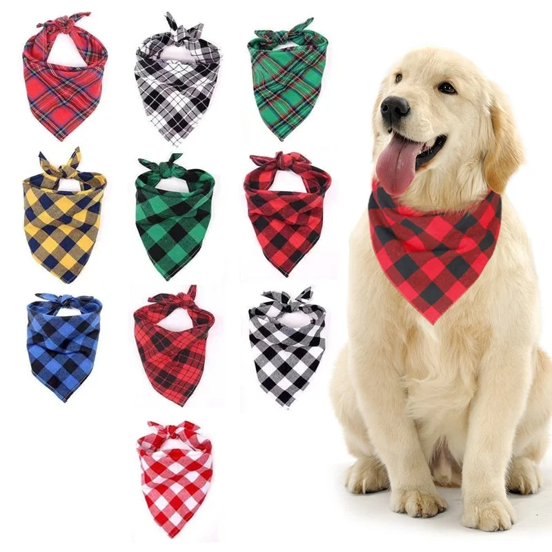 kf-S55bbb252b19c4b3081cf8cb389b15415a Large Pet Scarf Bandana for Dogs Cotton Plaid Washable Bow Tie Collar Cat Puppy Triangular Scarf Bib - Dog Accessories - Image 1