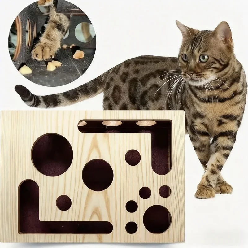 kf-S57fb6ec25f814c3ea21b0e28e7488406B Wood Cat Maze Toys Durable Interactive Ball Pet Nail File Box Maze Tunnel Cat Sandpaper Inside Cat Exercise Kitten Supply - Image 1
