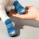 4Pcs Cute Mesh Dog Shoes Non-slip Elastic Strap Cooling Dog Boots Soft-sole Wear-resistant Pet Sandals Summer
