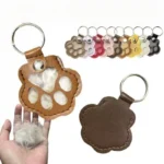 Pet Paw Print Leather Keepsake AirTag Case, Dog Cat Fur Storage Holder with Key Ring, Protective Cover for Tracker, Cute Memori - Image 3