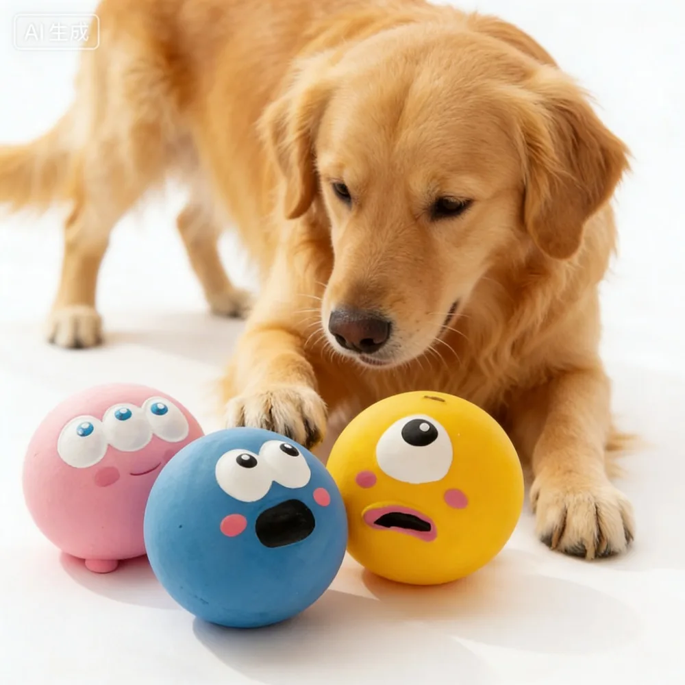 kf-S5ee65a49ae9c48248962ad2c92f4b633Z Squeaky Dog Rubber Chew Ball, Bite Resistant Teeth Cleaning Toy, Interactive Sound Puppy Toy for Small Medium Large Dogs - Image 1