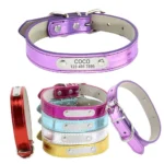 Custom Bling Leather Dog Collar with Name, Solid Personalized Engraved Puppy ID Collars, Small Medium and Large Dogs, XS-L - Image 4