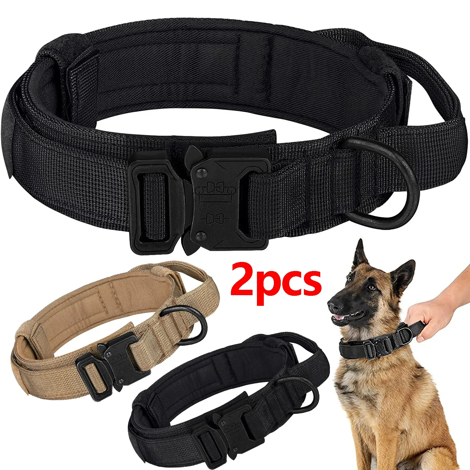 kf-S5fbc08f3227c4f4f9e1dc71f79706c0bH Tactical Dog Collar Adjustable Military Nylon Dog Collar with Control Handle Heavy Duty Metal Buckle for Medium Large Dogs - Image 1