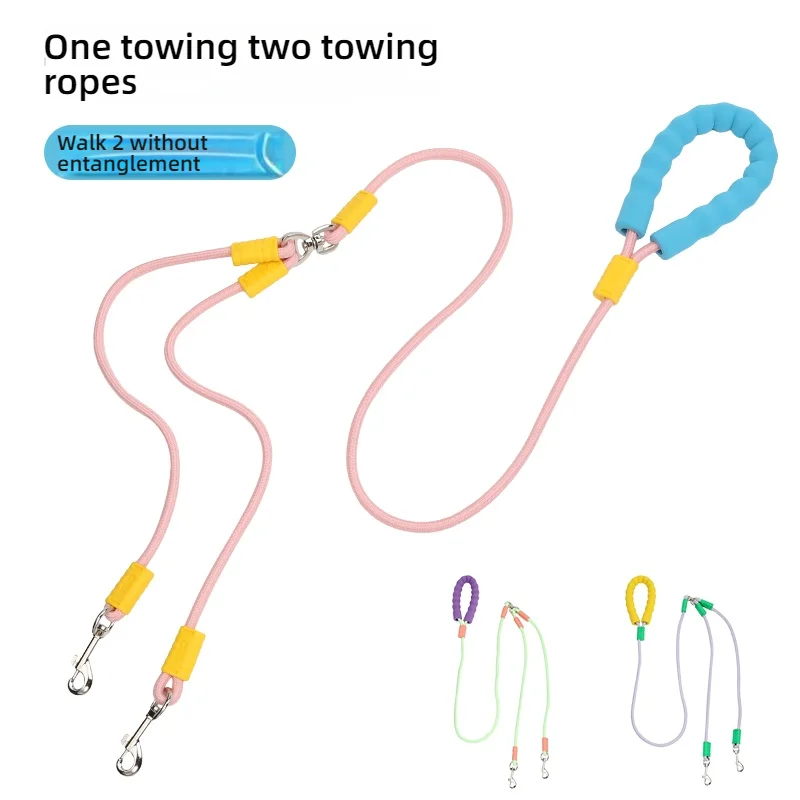 kf-S61563cf5428642bbbbf58955759a55e8a Dog traction, one tow, two explosion-proof dual head dog walking rope, contrasting color cloud foam handle, P rope, pet supplies - Image 1
