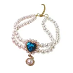 Luxury Dog Cat Pearl Necklace Collar with Diamond Pendant for Cats Dogs Puppy Wedding Costume Pet Crystal Jewelry Accessories
