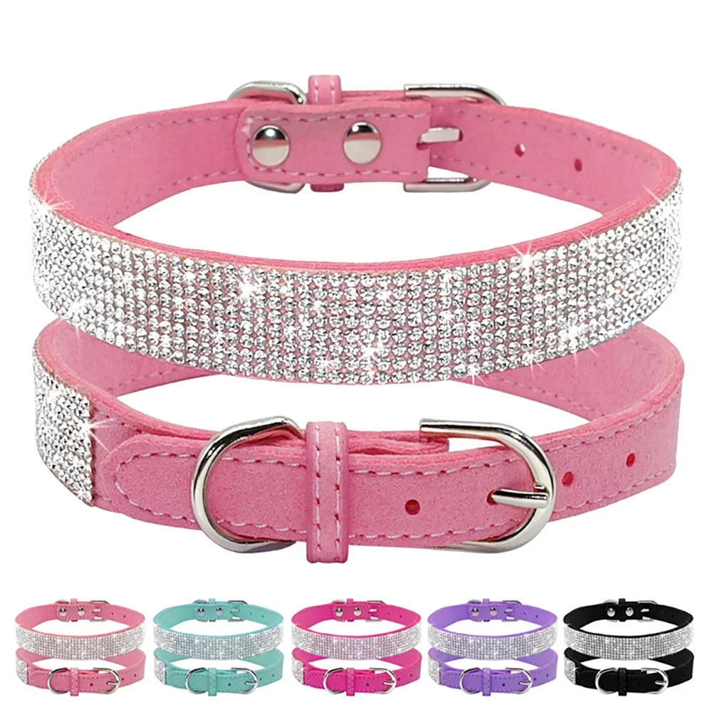 kf-S61893a985a6443ccac8a6ad6a47a5d228 Dog Collar Crystal Glitter Rhinestone Pet Collars Zinc Alloy Buckle Collar For Small Medium Dogs Cats Chihuahua Pug Dog Collar - Image 1