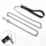 Metal Chain Dog Lead with Leather Style Handle Strong Control Leash Iron Dog Pets Supplies Collars Harnesses Chain Traction Rope