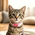 Pink Cat Collar with Bell,, Bow and Flower Pendant, Adjustable Kitten Collars ,Cute Pink Plaid and Bow Design - Image 5