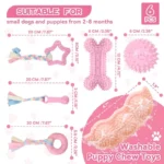 Dog Chew Toys for Cleaning Teeth Pink Soft Rubber Bone Funny Ball Interactive Donut Treat Set for Small Medium Dogs Pet Gifts - Image 6