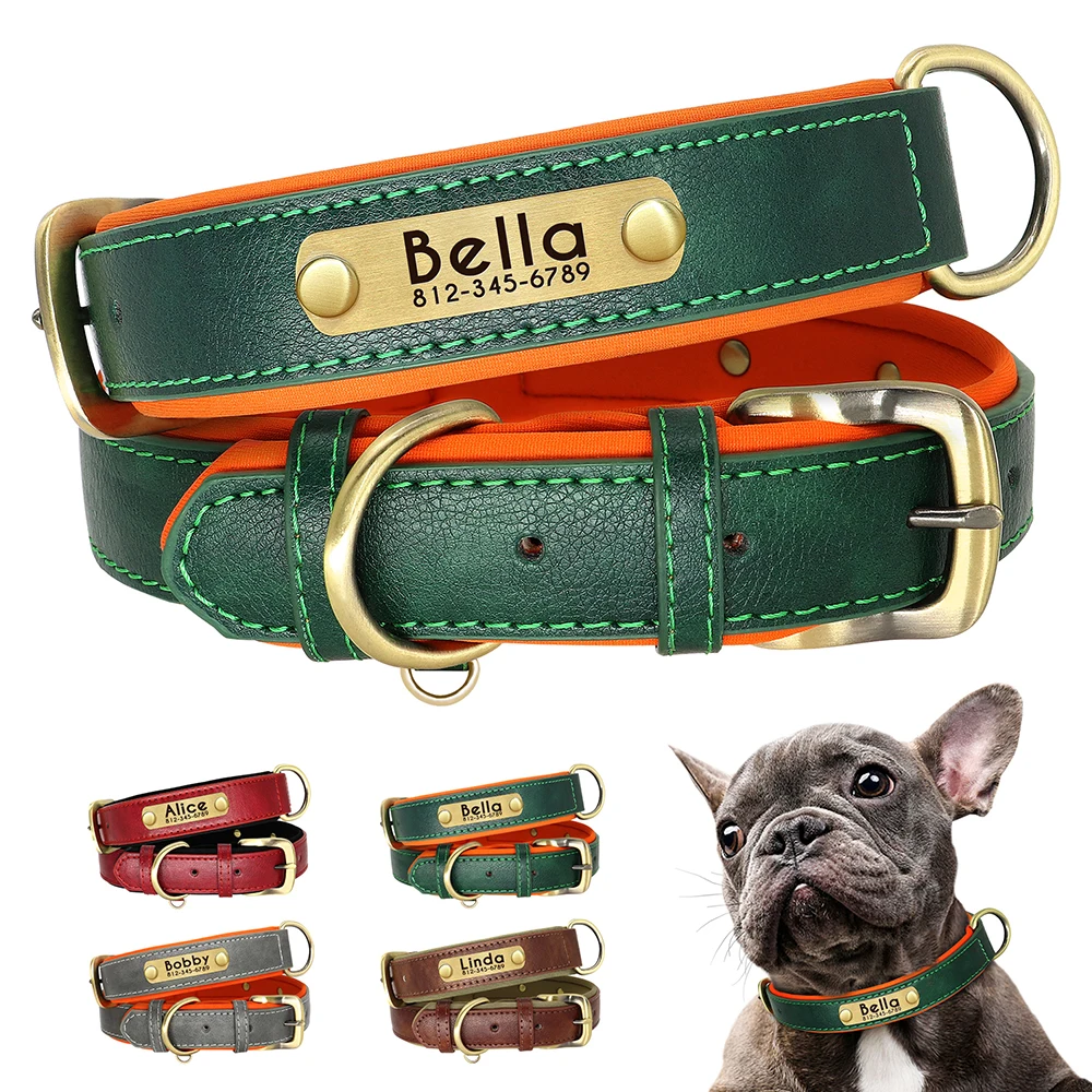 kf-S669d6ed2fd444300a2b80987e9164fafN Customized PU Leather Nameplate Dog Collar Soft Padded Dogs Collars Free Engraving Name for Small Medium Large Dogs Adjustable - Image 1