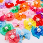 100pcs Bulk Pet Dog Hair Accessories Dog Hair Bows with Diomand Lace Rubber Band Grooming for Small Dogs Puppy Bows Pet Supplies - Image 3