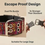 Bohemian Dog Collar Ethnic Print 5cm Wide Nylon, Double Pin Buckle Military Grade, D-Ring No Pull Heavy Duty Large Dogs - Image 4