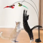 Two birds Cat teasing stick set simulation bird hands-free bird cat stick long pole double pole with bell strong suction cup cat
