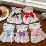 Heart Print Pet Dress with Bow, Breathable Cotton Dog Cat Clothes, Adjustable Pet Outfit with D-ring - Image 2