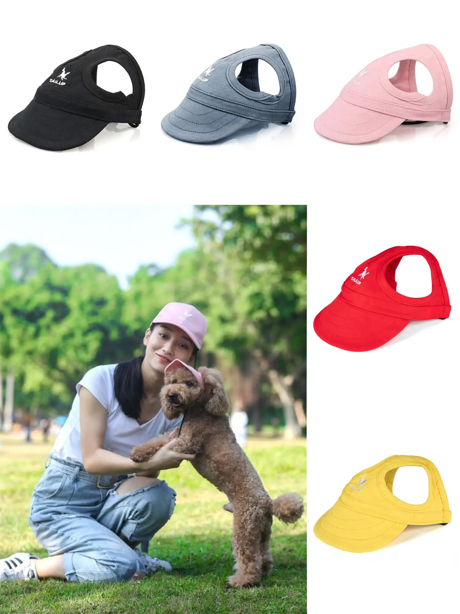 kf-S6b39cb29b2ad44bda932e5fd4bab1d10G Adjustable Pet Dog Travel Cute Baseball Hat Sun Cap Visor Hat with Ear Holes Outdoor Sport Pet Supplies - Image 1