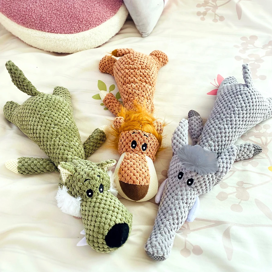 kf-S6bd2162208b5476eba482770cc7eb445L 1/3 Pcs Large Dog Toy Bite-Resistant Sound Plush Toy Lion Wolf Elephant Cartoon Pet Toy Squeaky Dog Toy For Small & Medium Dogs - Image 1