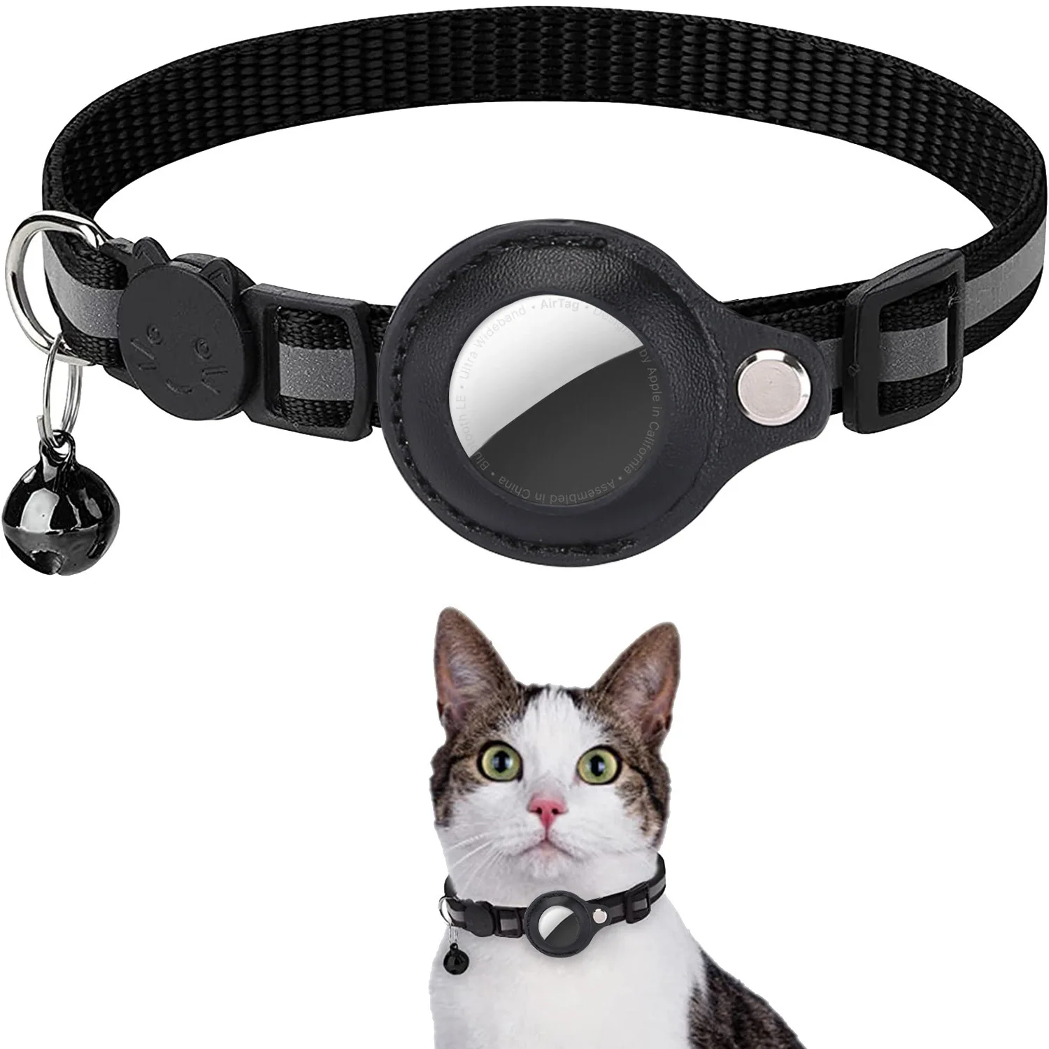 kf-S6c52c57c30fe43f1a79c4752327921ef2 Cat AirTag Holder Collar Breakaway Reflective Strips Adjustable Kitten Collar Waterproof Cat Bell Collar Pet Air Tag Case - Image 1