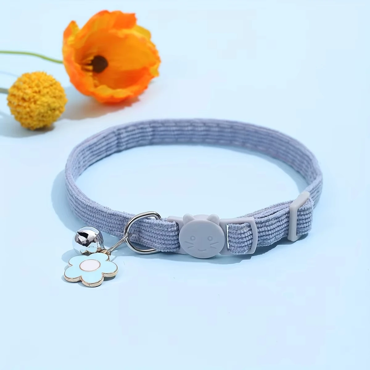 kf-S6d954720484e47faaf867b786785cf37r Adjustable Cat Collar with Bell, Safety Snap Hook, Polyester Material, Small Breed Recommended, Flower Charm Design - Image 1
