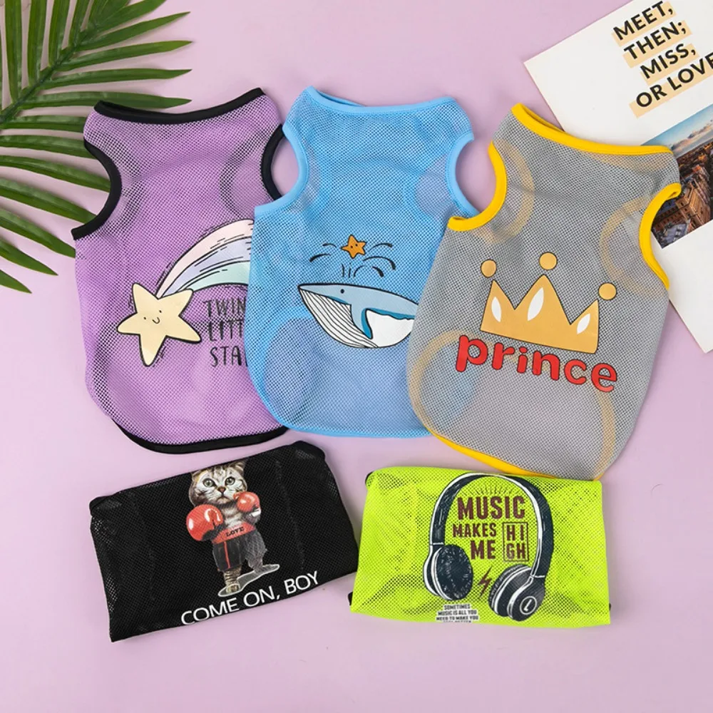 kf-S6fe37b54f1d74683976e77d6f92b134cI Cute Summer Polyester Fibre Cool Breathable Cat Costume Cat T-shirt Puppy Vest Dog Clothes - Image 1