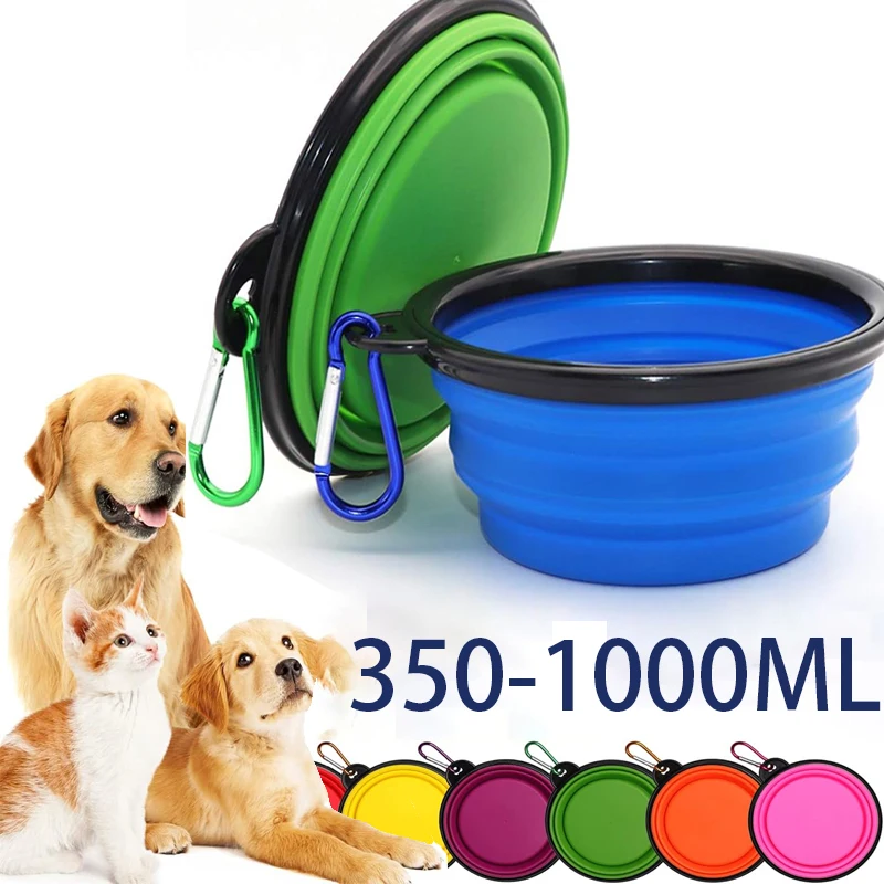 kf-S6ffbad7479414b11aa642e23480568deo Folding Portable Silicone Dog Feeder Bowl 2 In 1 Pet Dispenser Outdoor Travel Dog Cat with Carabiner Bottle Food Water Container - Image 1