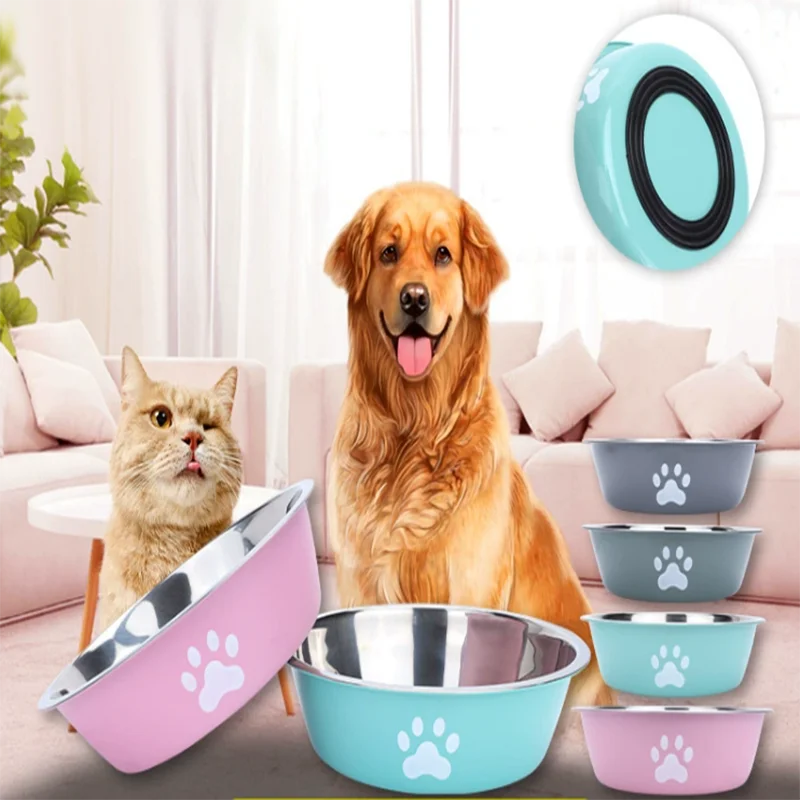 kf-S75182b4bbbe84d799306ee693d665c78H Large capacity stainless steel dog bowl anti-slip anti-rust dog water bowl pet feeder double-layer cat bowl suitable for puppies - Image 1
