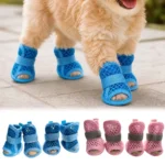 4Pcs Cute Mesh Dog Shoes Non-slip Elastic Strap Cooling Dog Boots Soft-sole Wear-resistant Pet Sandals Summer - Image 2