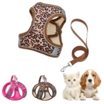 DH009-Adjustable Leopard Print Pet Cat & Dog Harness, Vest Harness Breathable Skin-Friendly Mesh, 1.5-Meter Leash, Lightweight