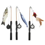 Funny Cat Stick Realistic Flexible Interactive Pulley Telescopic Fishing Rod Cat for Cats Interactive Funny Cat Toys