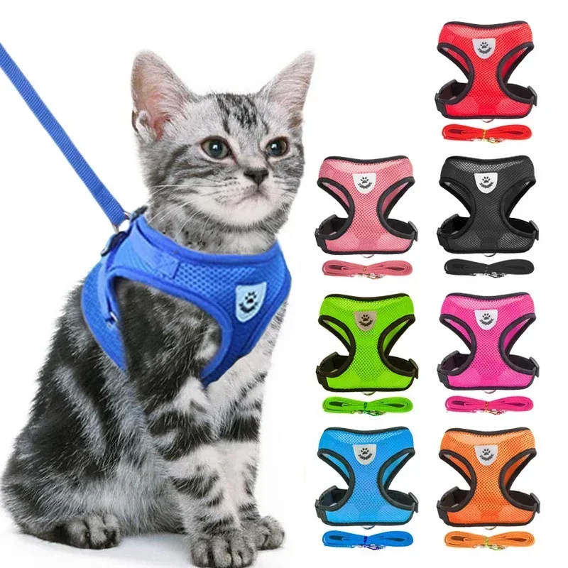 kf-S7f4a25131a154e3ca6958dfb3c92ca2fU Cat Harness Vest Walking Lead Leash For Puppy Dogs Collar Polyester Adjustable Mesh Dog Harness For Small Medium Pet Accessories - Image 1