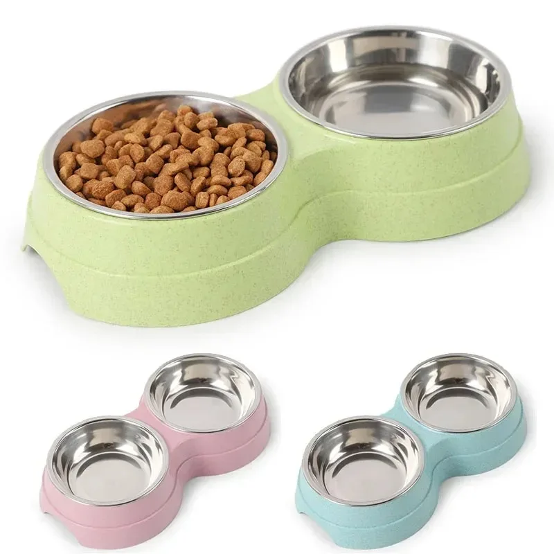 kf-S818b18e88b294f94a0267bdd87adada1I Double Pet Bowls Dog Food Water Feeder Stainless Steel Pet Drinking Dish Feeder Cat Puppy Feeding Supplies Small Dog Accessories - Image 1