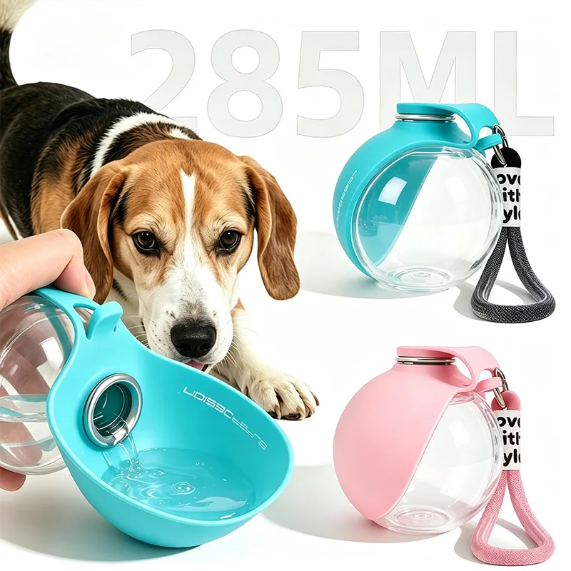 kf-S83d0d489d58f410583ac6f5dad374ab1a 2-in-1 Portable Dog Water Bottle with Lanyard Hook Foldable Silicone Dog Bowl Leak-proof Compact Travel Pet Feeding Bottle - Image 1