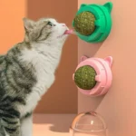 Rotatable Catnip Wall Ball Toy with Scratcher & Cat Grass, Teeth Cleaning Snack Ball for Healthy Digestion & Play