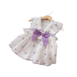 Heart Print Pet Dress with Bow, Breathable Cotton Dog Cat Clothes, Adjustable Pet Outfit with D-ring - Image 6