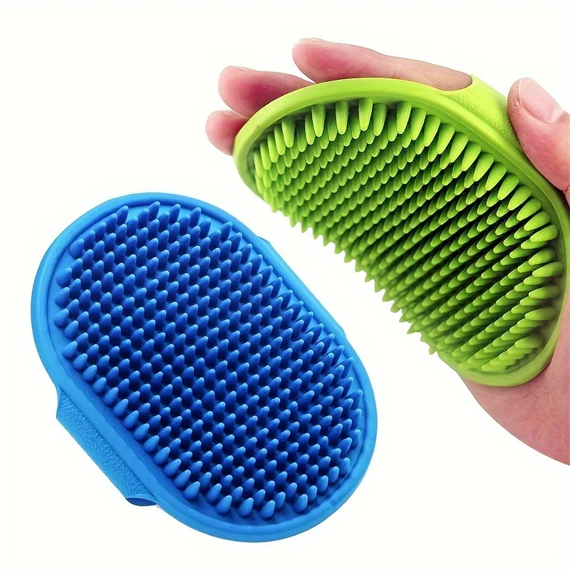 kf-S8579e93d1d934d80ab3fd21d2fdbeeccn Dog Bath Brush Silicone Pet Massage Brush, Pet Shampoo Brush Massage Rubber Bathing Comb with Adjustable Circular Handle - Image 1