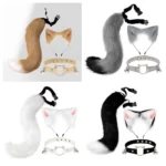 Fox Cat Ears Headwear Fluffy Animal Ears Headband Ears Hair Hoop and Tail Set for Halloween Party Cosplay Accessories