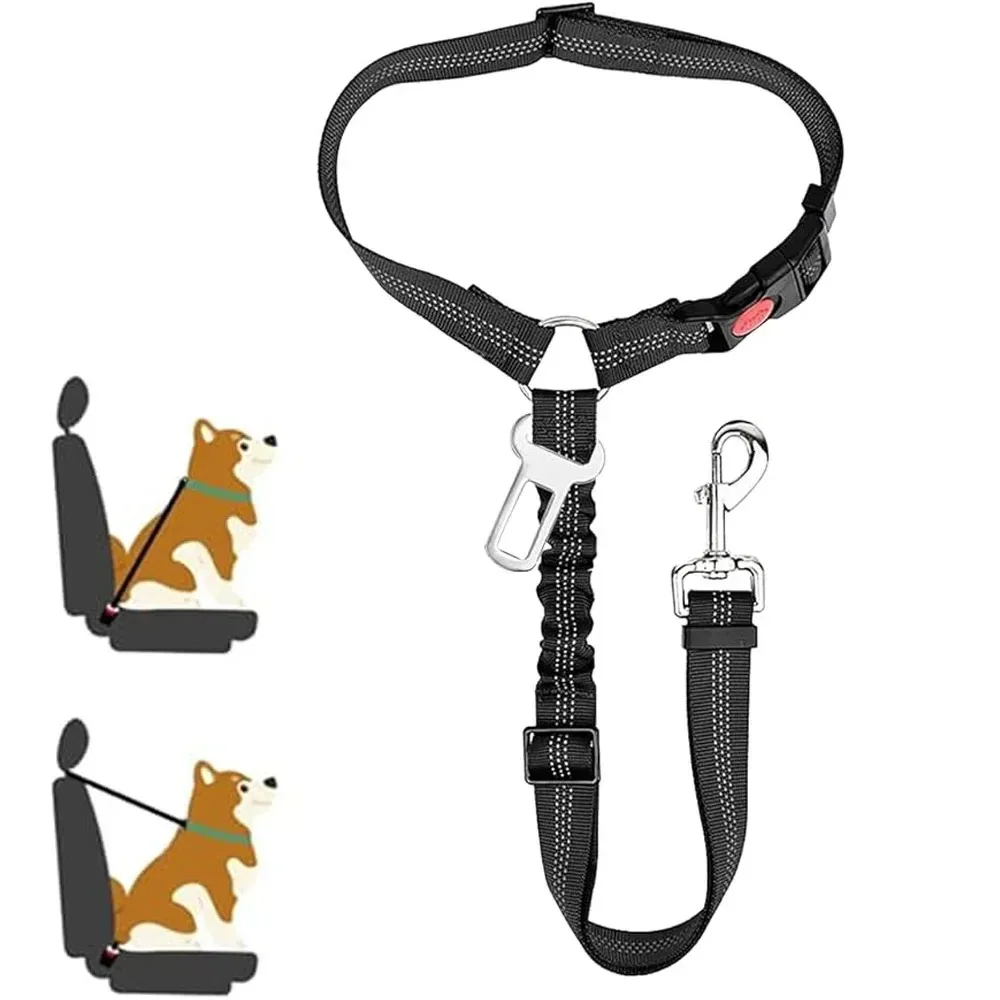 kf-S8c26137d3e0a4e7081219781490802ddw 2-in-1 Dog Car Seatbelt Headrest Restraint Adjustable Reflective Pet Safety Seat Belt Clip Buckle Tether Large Medium Small Dogs - Image 1