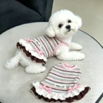 Lace Dog Dress Spring/Summer Thin Dog Clothes Rainbow Stripes Bichon Frise Strap Teddy Breathable Skirt - Image 2