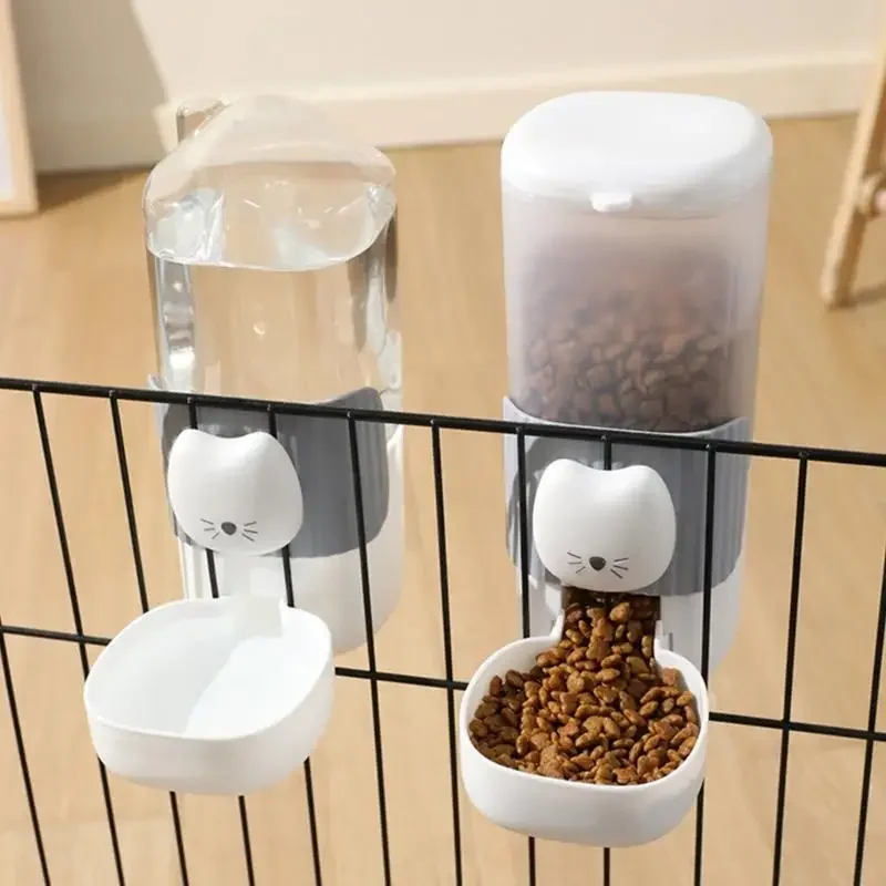 kf-S8d036c7bb0be42b393b6ca910bc6e66ct For Apartment 2PCS Automatic Pet Feeders Wall Mounted Cats Face Decoration PP Water Dispenser Set Easy Installation - Image 1