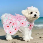 Pet Picks Summer Floral Print Dog Dress with Big Pink Bow, Sleeveless Pet Skirt for Small Puppy Cat Bichon Chihuahua Yorkie - Image 6
