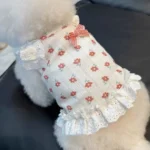 Fashion Bow Dog Vest Summer Suspender Dog Clothes Floral Print Puppy Shirt Cute Lace Cat Flying Sleeves Vest Bichon Pet Costume - Image 3